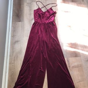 Vintage 90’s Maroon Velvet Jumpsuit Size Large